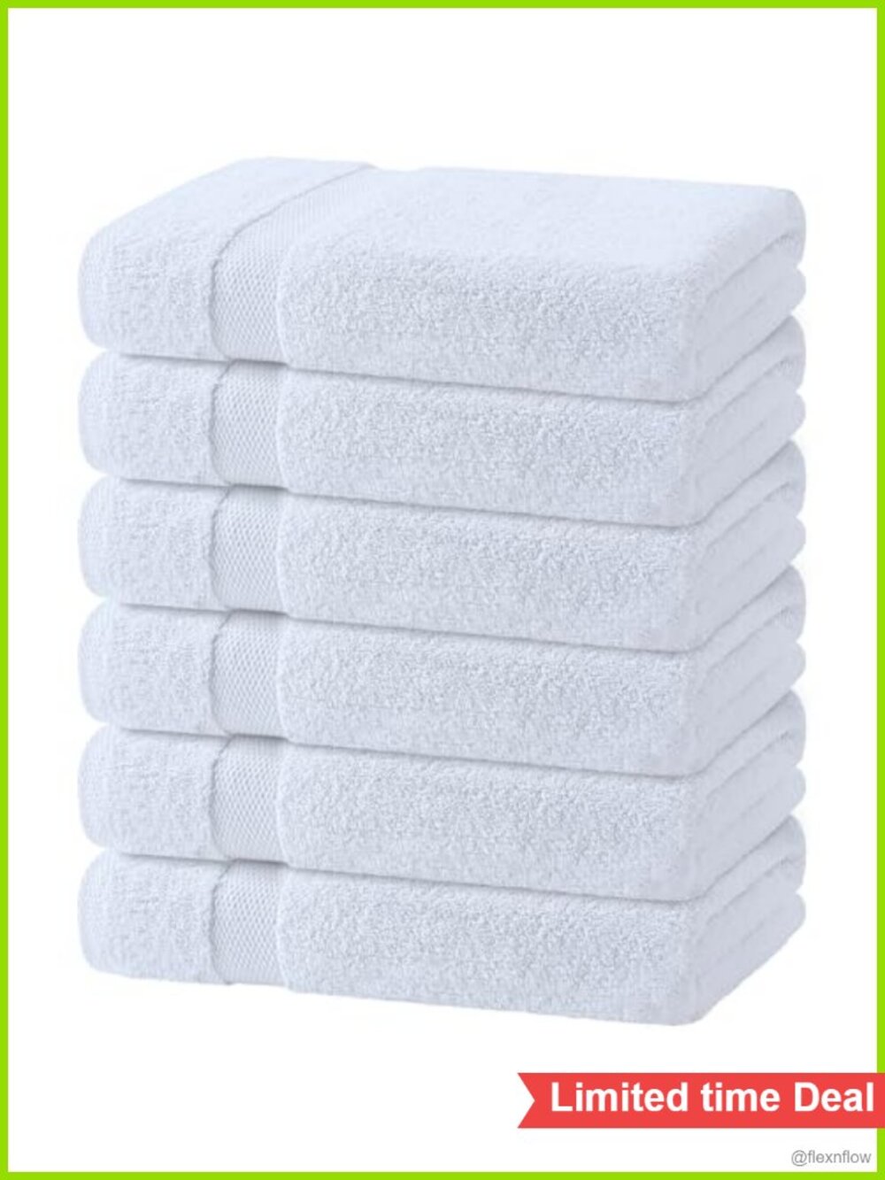 6 Pack Bath Towels 24x50 Inch 100% Ringspun Cotton Terry Extra Absorbent
